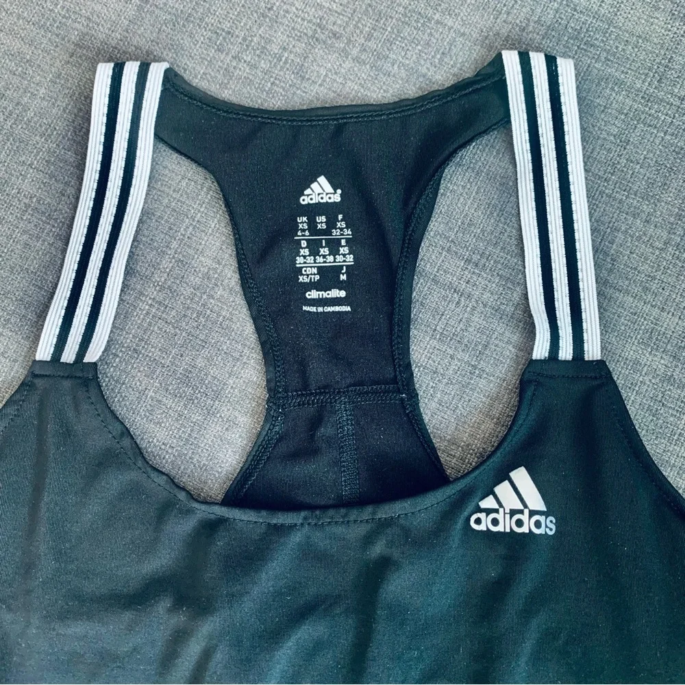 🎉HP!🎉 ADIDAS RETRO VINTAGE Y2K WOMENS CLIMALITE BLACK WHITE RACERBACK TANK TOP - Picture 5 of 7